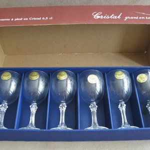 Vintage 6 Engraved Glass Vintage Cristal France Genuine Lead Crystal 24% PBO